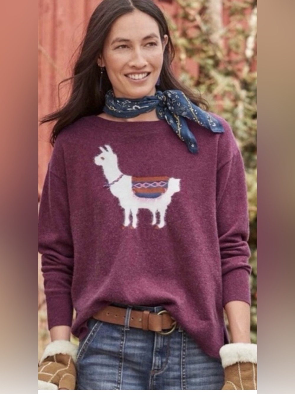 Sundance Laid Back Llama Wool Blend Knit Sweater Burgundy Plum XL